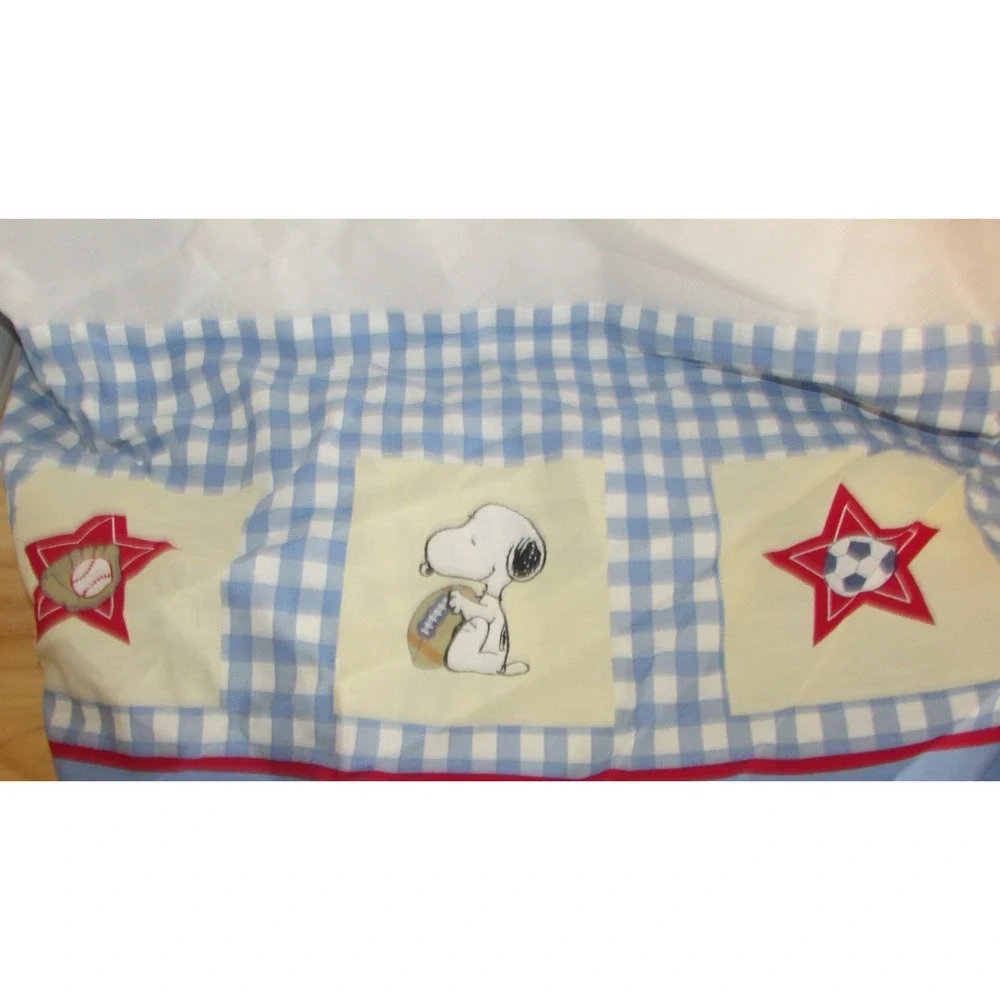 Peanuts snoopy woodstock sports‎ ball crib skirt dust ruffle basketball baseball